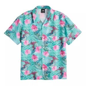 Batman men’s shirt small button down shirt sleeve joker surfing Hawaii flower